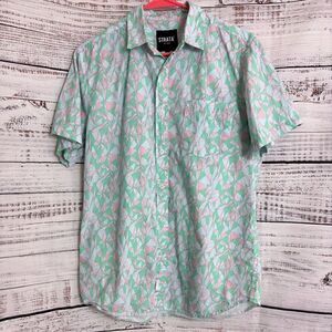 Strata Shirt Mens Size Medium Geo print Button Up Casual retro Cotton Hawaiian